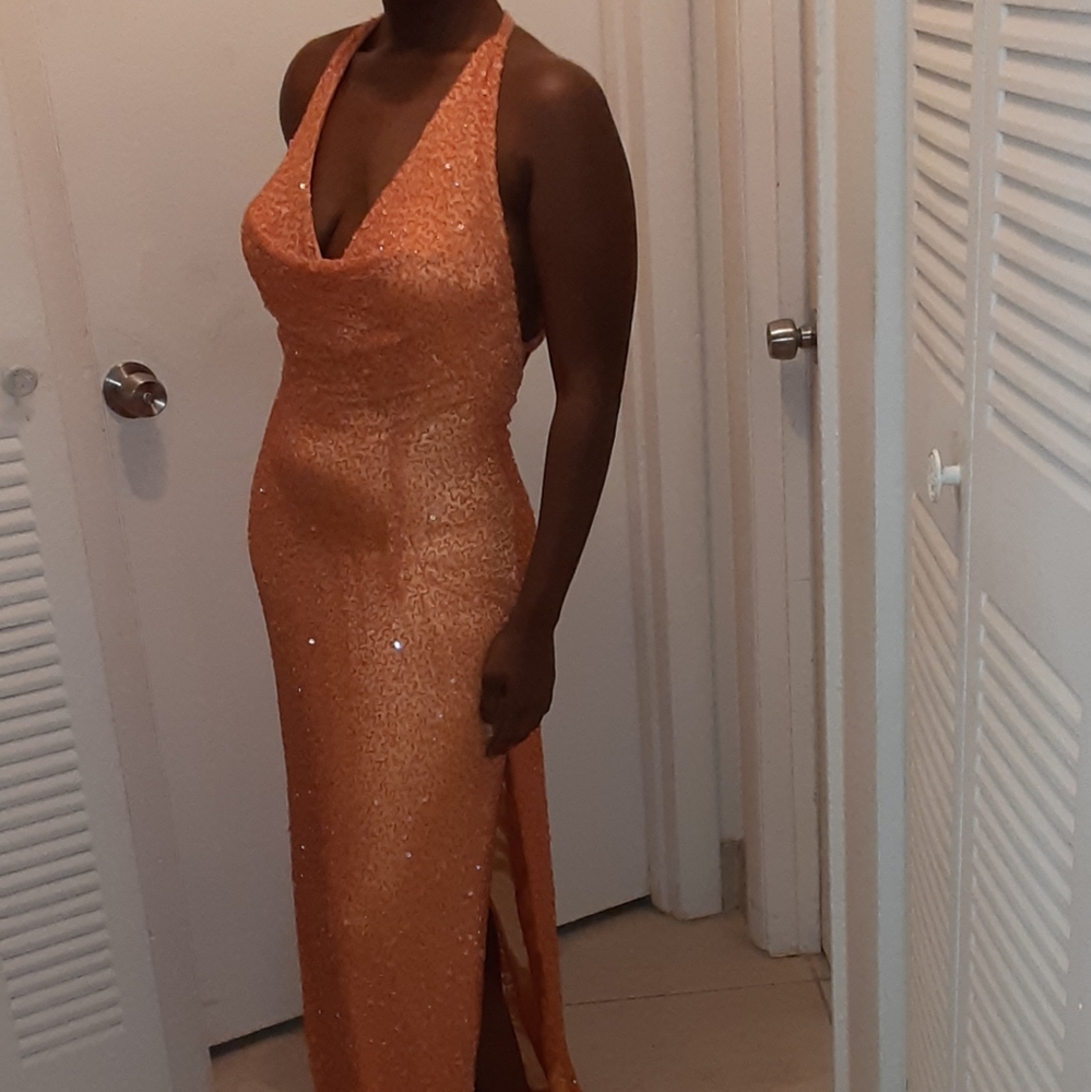 Scala Orange sequined sexy low back dress (Large)